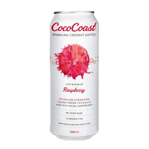 CocoCoast Raspberry Coconut Water on a white background