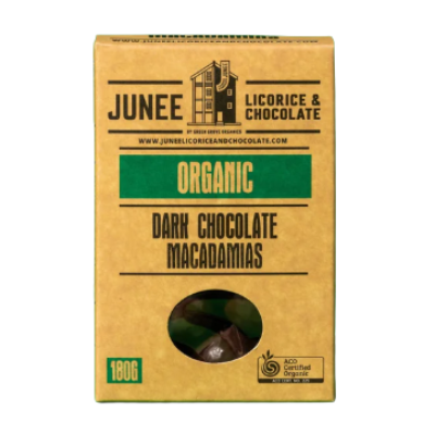 Junee Dark Chocolate Macadamias on a white background