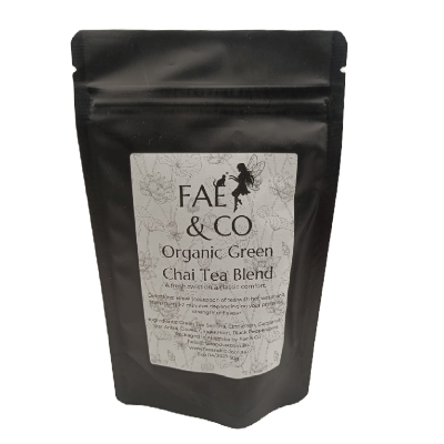 Fae&Co Organic Green Chai Tea on a white background