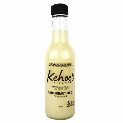 Kehoe's Kitchen Sauerkraut Juice on a white background