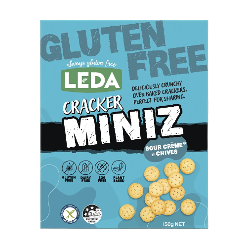 Leda Miniz Crackers Sour Creme and Chives 150g on a white background