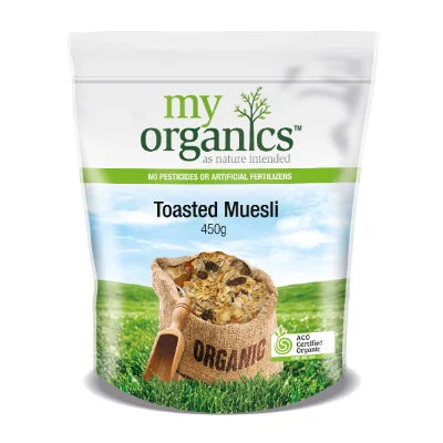 My Organics Toasted Muesli on a white background