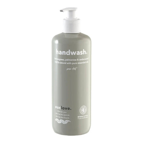 Euclove Lemongrass, Palmrose and cedarwood hand wash 500ml on a white background