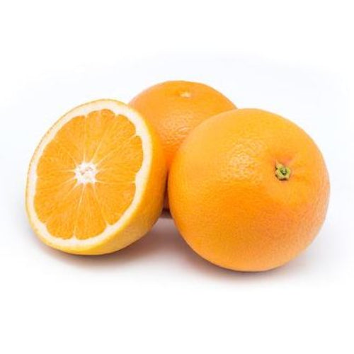 Two oranges and a half showing the insides on a white background