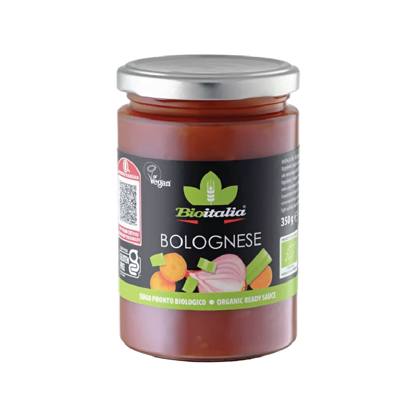 Jar of Bioitalia Bolognese sauce on a white background