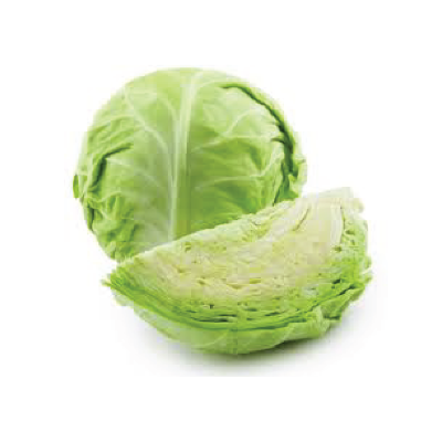 Green cabbage with a quarter cut away on a white background