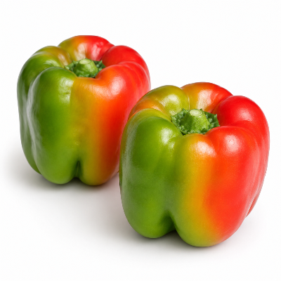 Two coloured capsicums on a white background