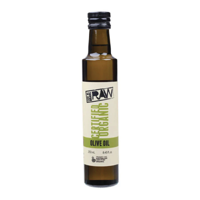 Every Bit Organic Raw Olive Oil on a white background.