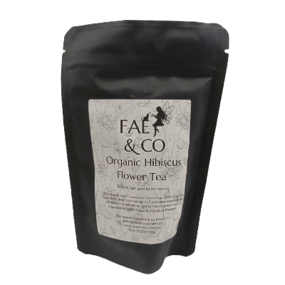 Fae&Co Organic Hibiscus Tea on a white background