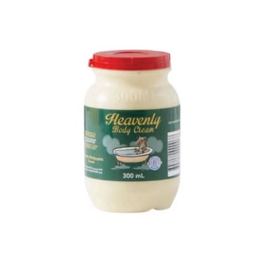 Jar of Heavenly Body Cream with a red lid on a white background