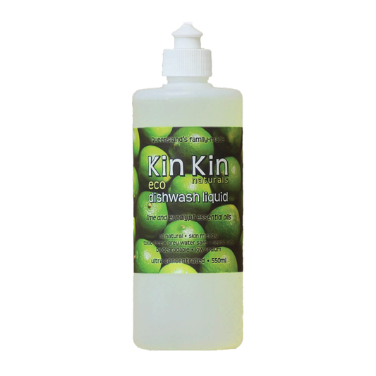 Bottle of Kin Kin eco dishwasher liquid on a white background