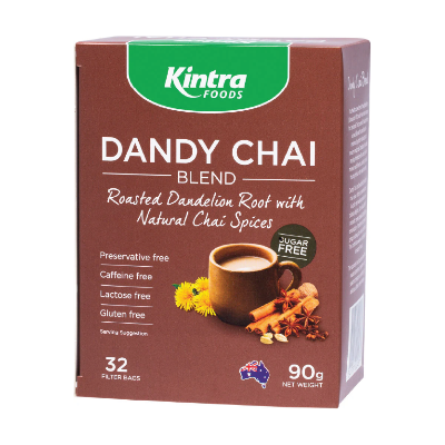 Kintra Foods Dandy Chai tea on a white background.