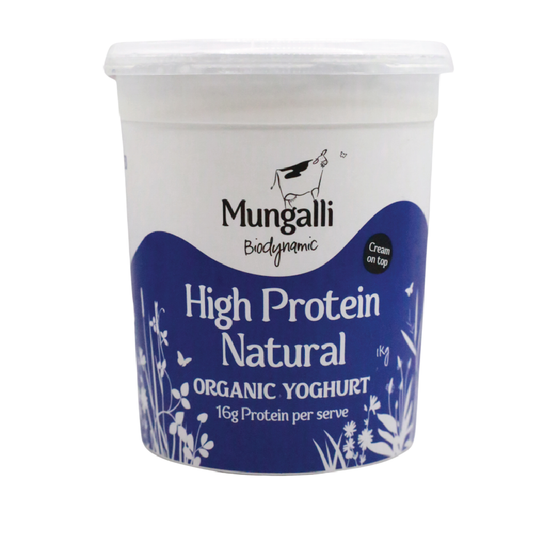 Mungalli organic yoghurt container on a white background