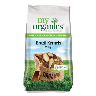 Bag of My Organics Brazil Kernels on a white background