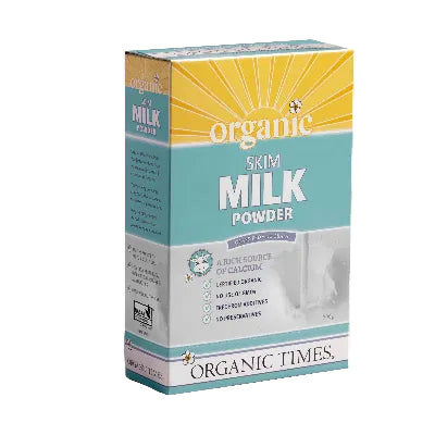 Organic Times Milk Powder Skim on a white background.