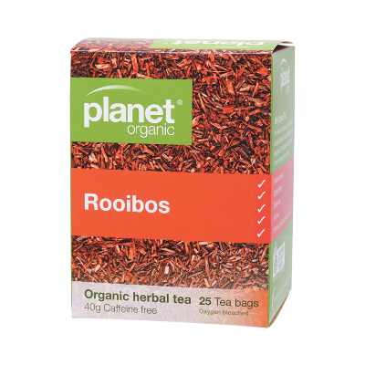 Box of Planet Organic Rooibos tea on a white background. 
