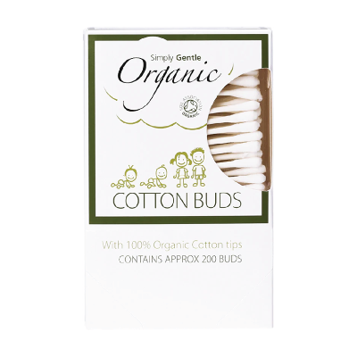 Box of Simply Gentle Organic cotton buds on a white background