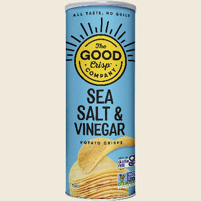 The Good Crisp Company Salt Vinegar potato crisps on a white background