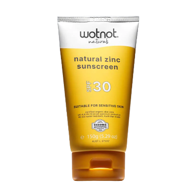 Wotnot Natural Zinc Sunscreen on a white background