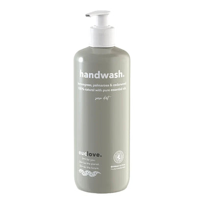 Euclove Lemongrass, Palmrose and cedarwood hand wash 500ml on a white background