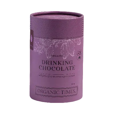 Organic Times Drinking Chocolate on a white background