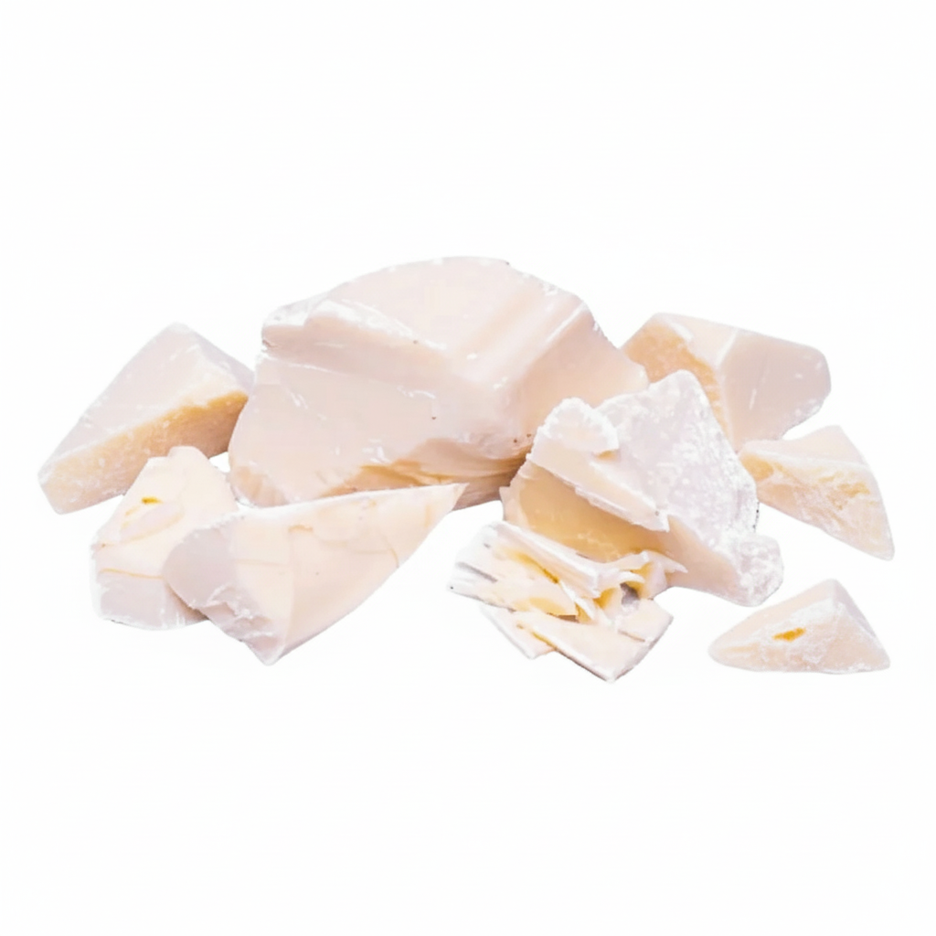 White chocolate chunks on a white background